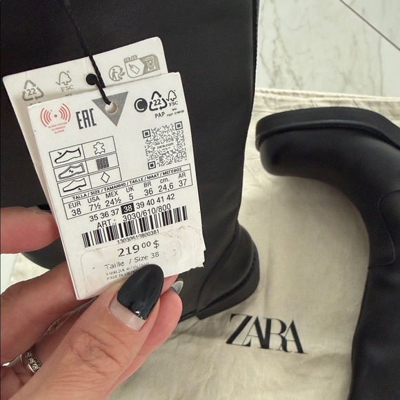 NWT ZARA REAL LEATHER Moto Boots Rounded Square Toe Water Repellent Size 8/38 - Picture 6 of 14